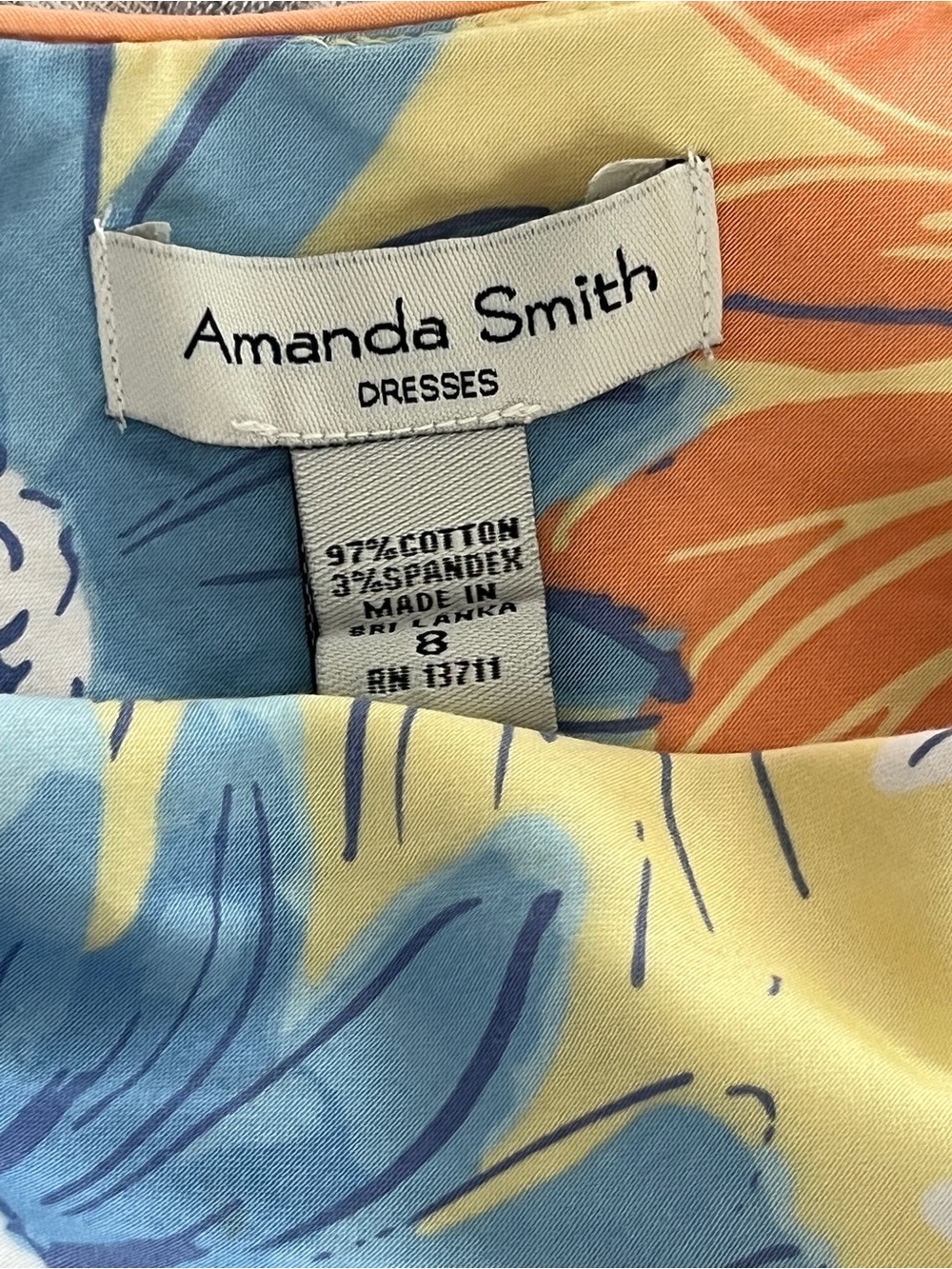Floral Daisy Wrap Dress Size 8 Sleeveless V-Neck Cotton Stretch Amanda Smith - Picture 5 of 6